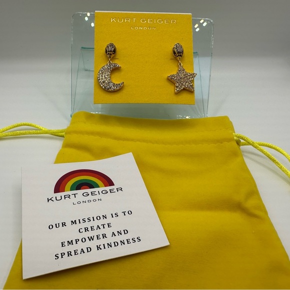 Kurt Geiger Star Moon Eagle Head earrings and Dust Bag NWT - Picture 3 of 8